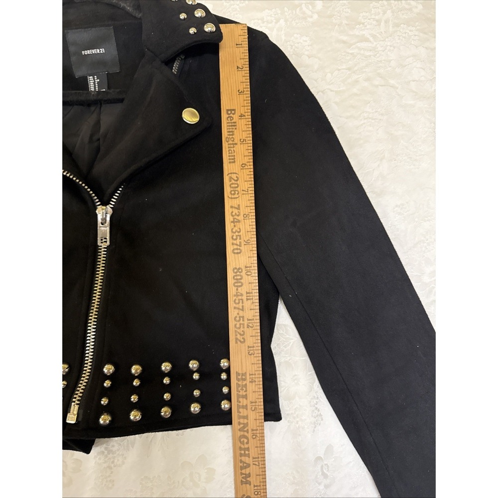 Forever 21 Black Moto Jacket Womens S Cropped Faux Suede Full Zip - Picture 5 of 9